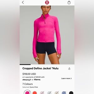 Cropped Define Jacket *Nulu *Sonic Pink* sold out color size 4